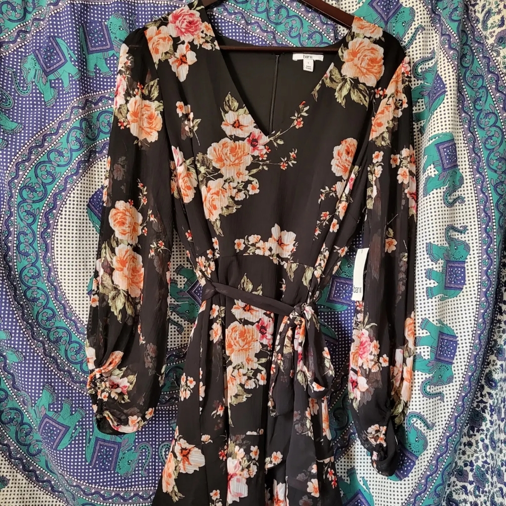 Floral dress long sleeve black